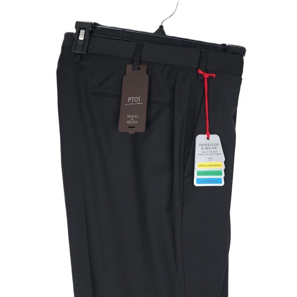 PT Torino Mens Easy Fit Dress Pants 34 US / 50 IT Black Solid Stretch Wool NWT